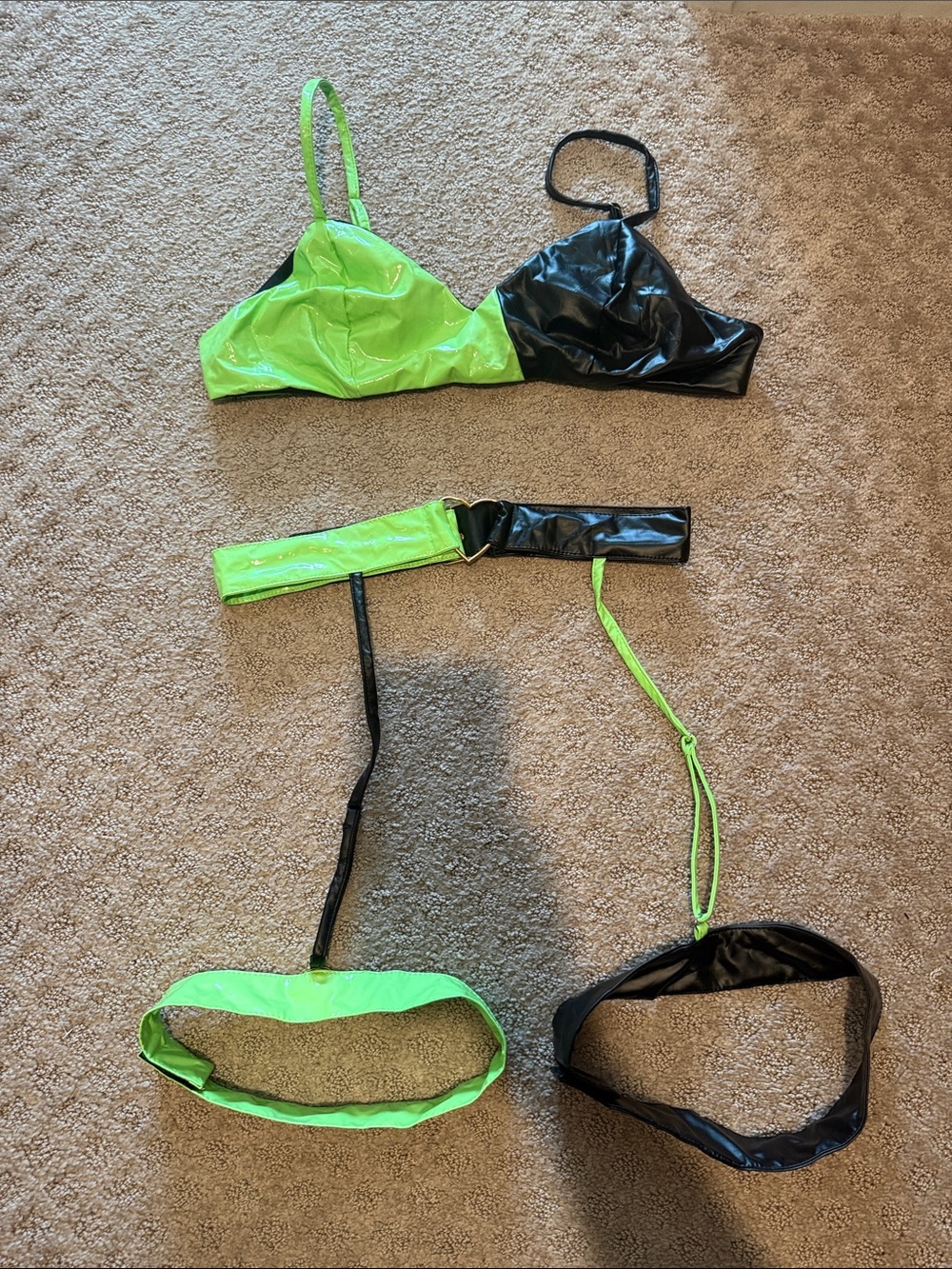 Neon Green and Black Vinyl Bikini Set